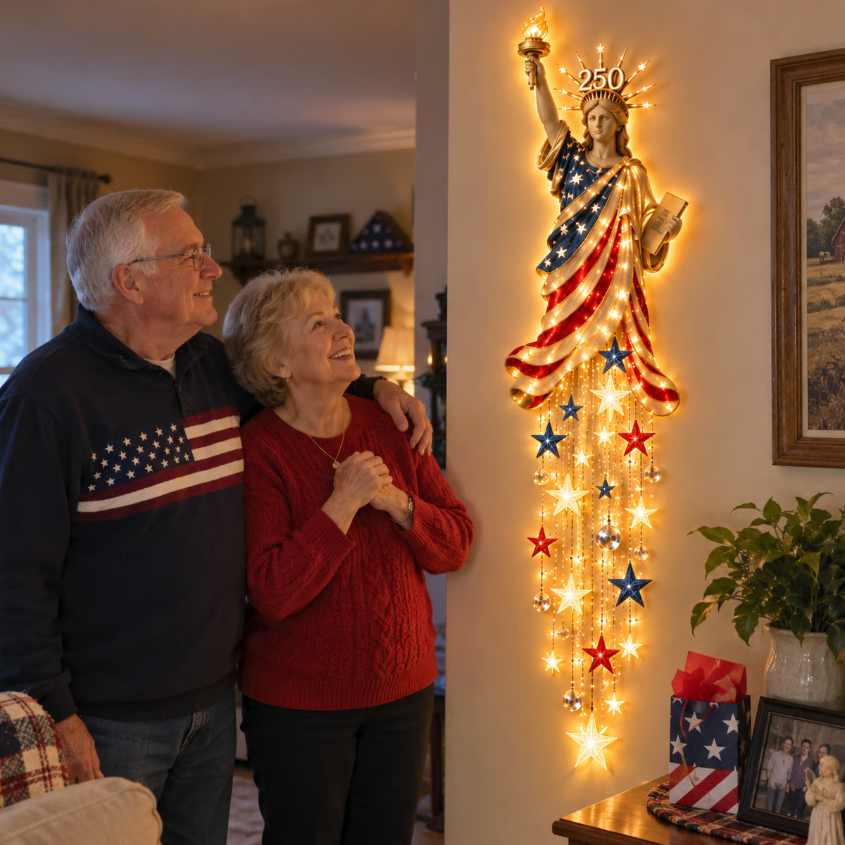 🇺🇸🗽 Liberty 250 Starfall Wall Glow – Patriotic Anniversary Lighted Keepsake