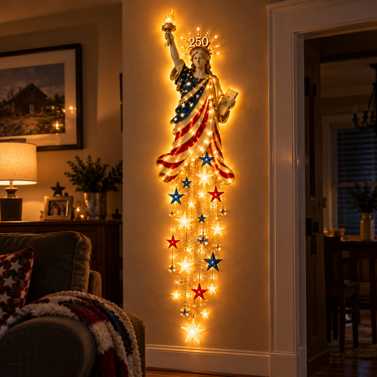 🇺🇸🗽 Liberty 250 Starfall Wall Glow – Patriotic Anniversary Lighted Keepsake