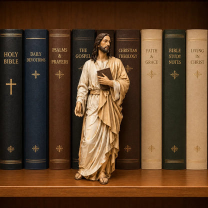 Jesus Figurine Bookshelf Decor Set – Christian Faith-Inspired Statues for Bible Study Room, Prayer Corner & Home Decor