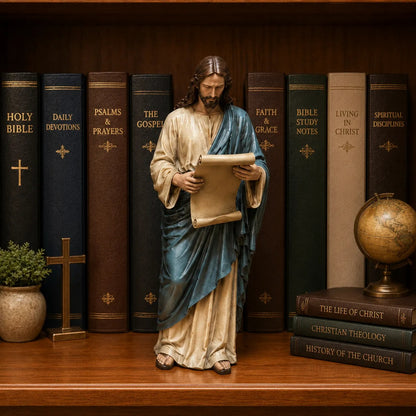Jesus Figurine Bookshelf Decor Set – Christian Faith-Inspired Statues for Bible Study Room, Prayer Corner & Home Decor