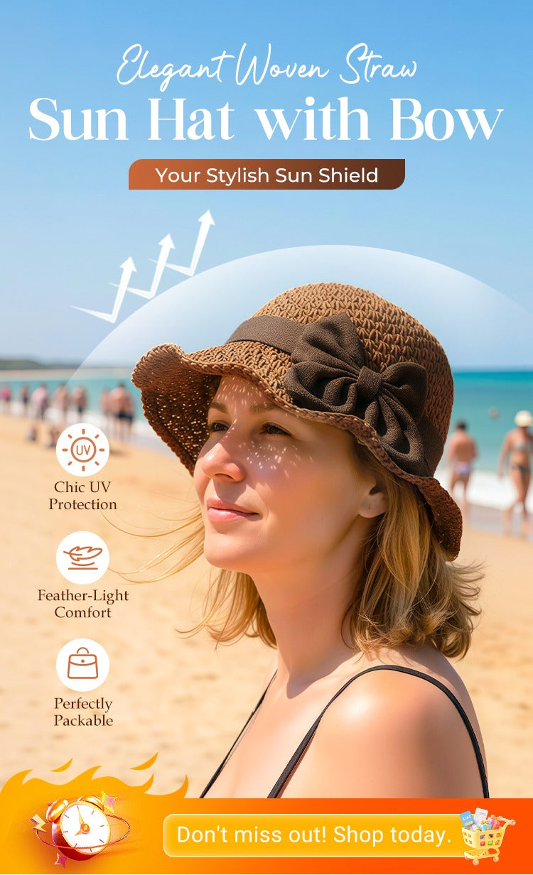 🔥 Hot Sale 49% OFF🔥Elegant Woven Straw Sun Hat with Bow🌞