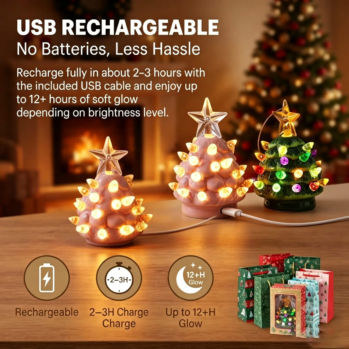Christmas Set of 4 Mini Nostalgic Tree Ornaments with Gift Bags