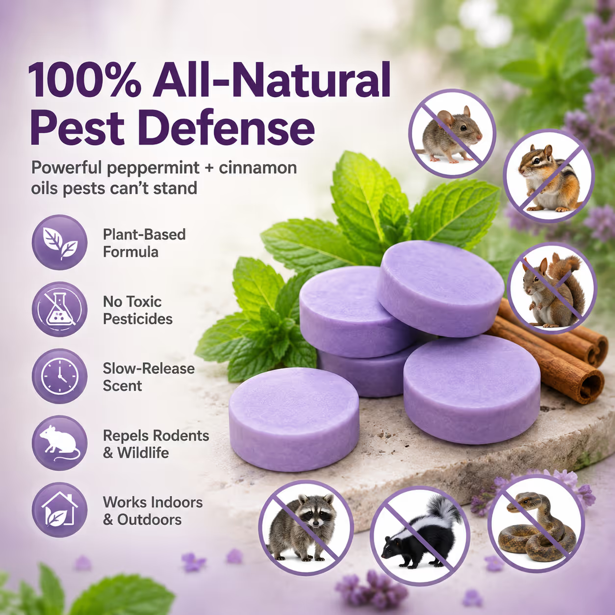 ✅ 10,000+ Happy Customers 🐭 All-Natural Peppermint & Cinnamon Pest & Rodent Repellent Pucks 🕷️🐍