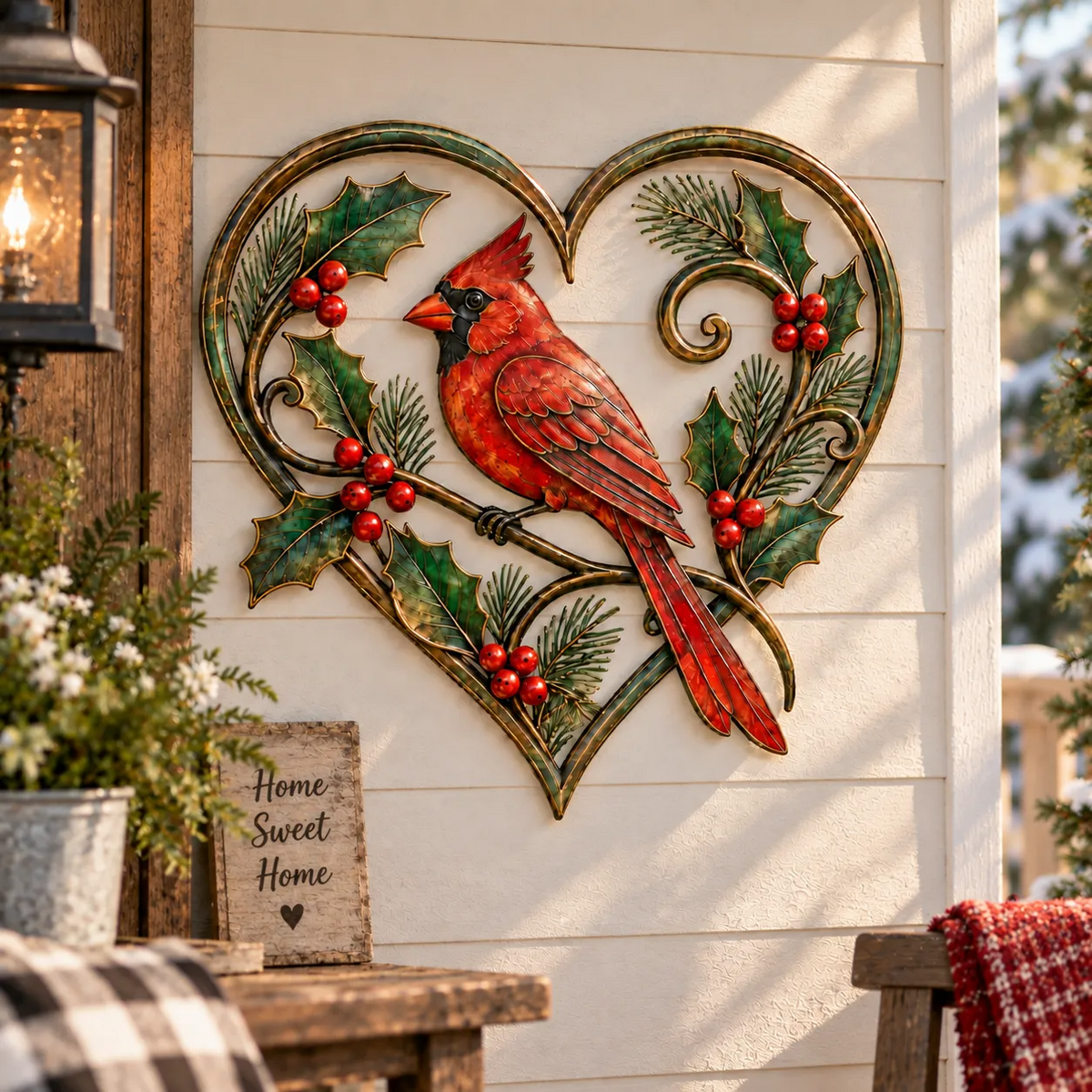 🐦Christmas Cardinal Heart Metal Wall Decor