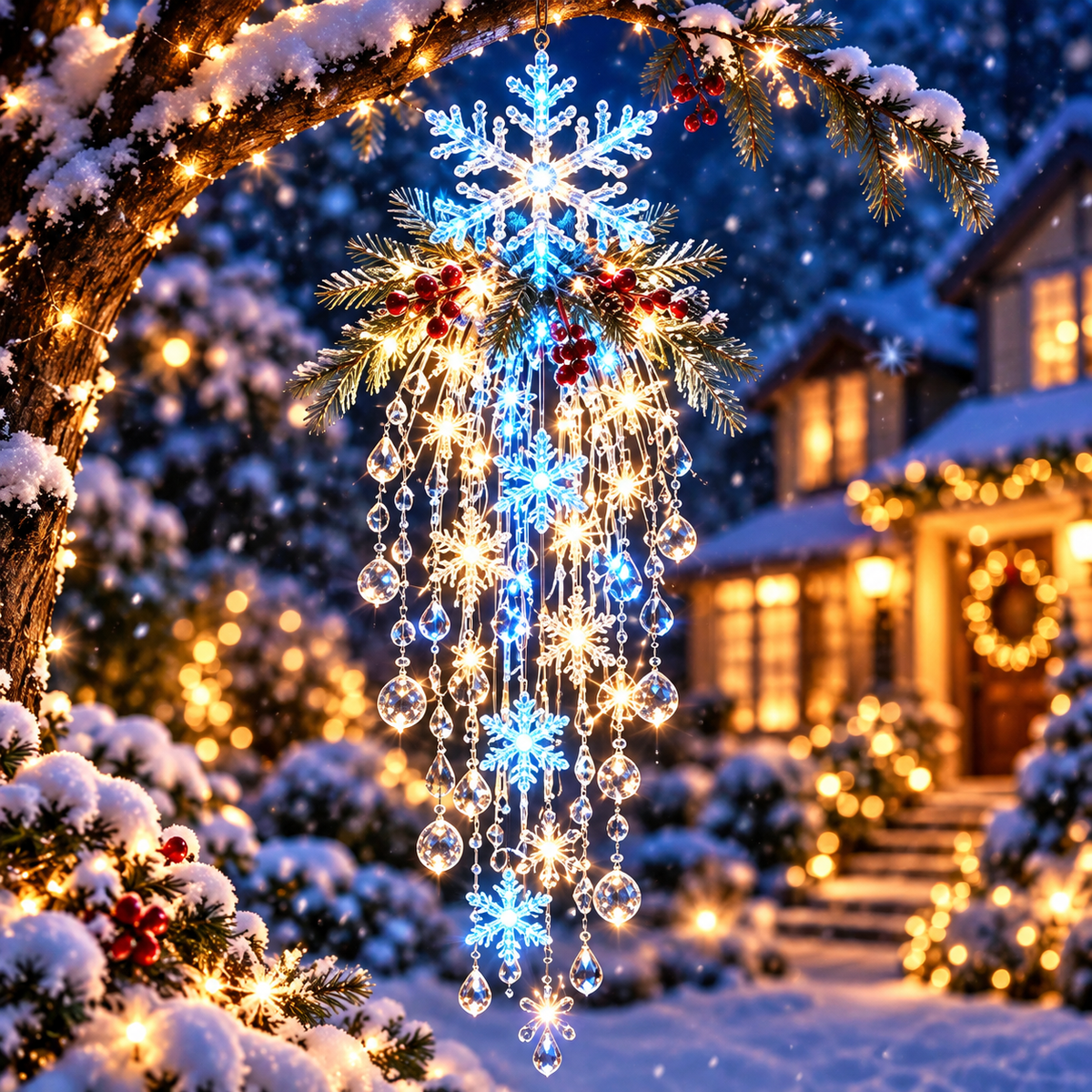 Blue Snowflake Christmas cascading LED hanging light
