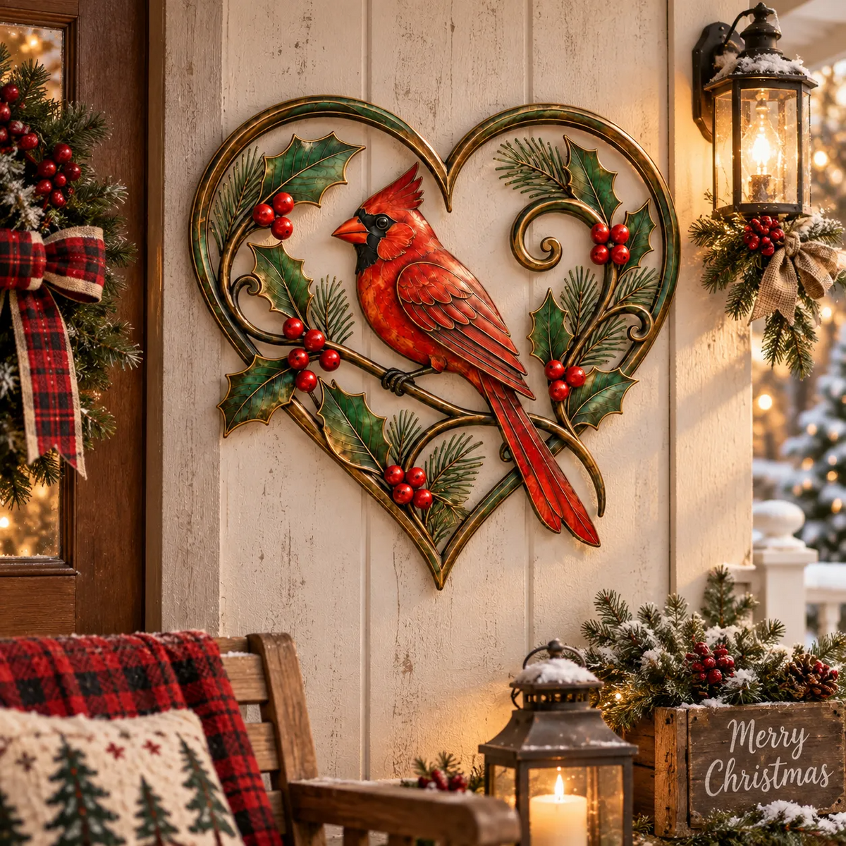 🐦Christmas Cardinal Heart Metal Wall Decor