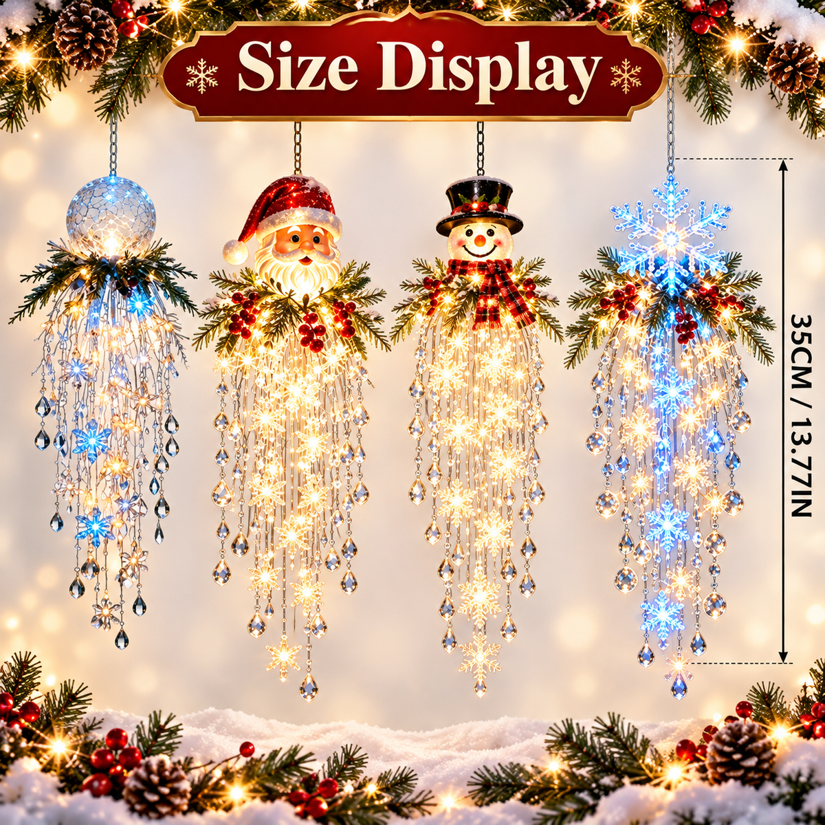 Christmas cascade hanging light size approximately 35 centimeters or 13.77 inches
