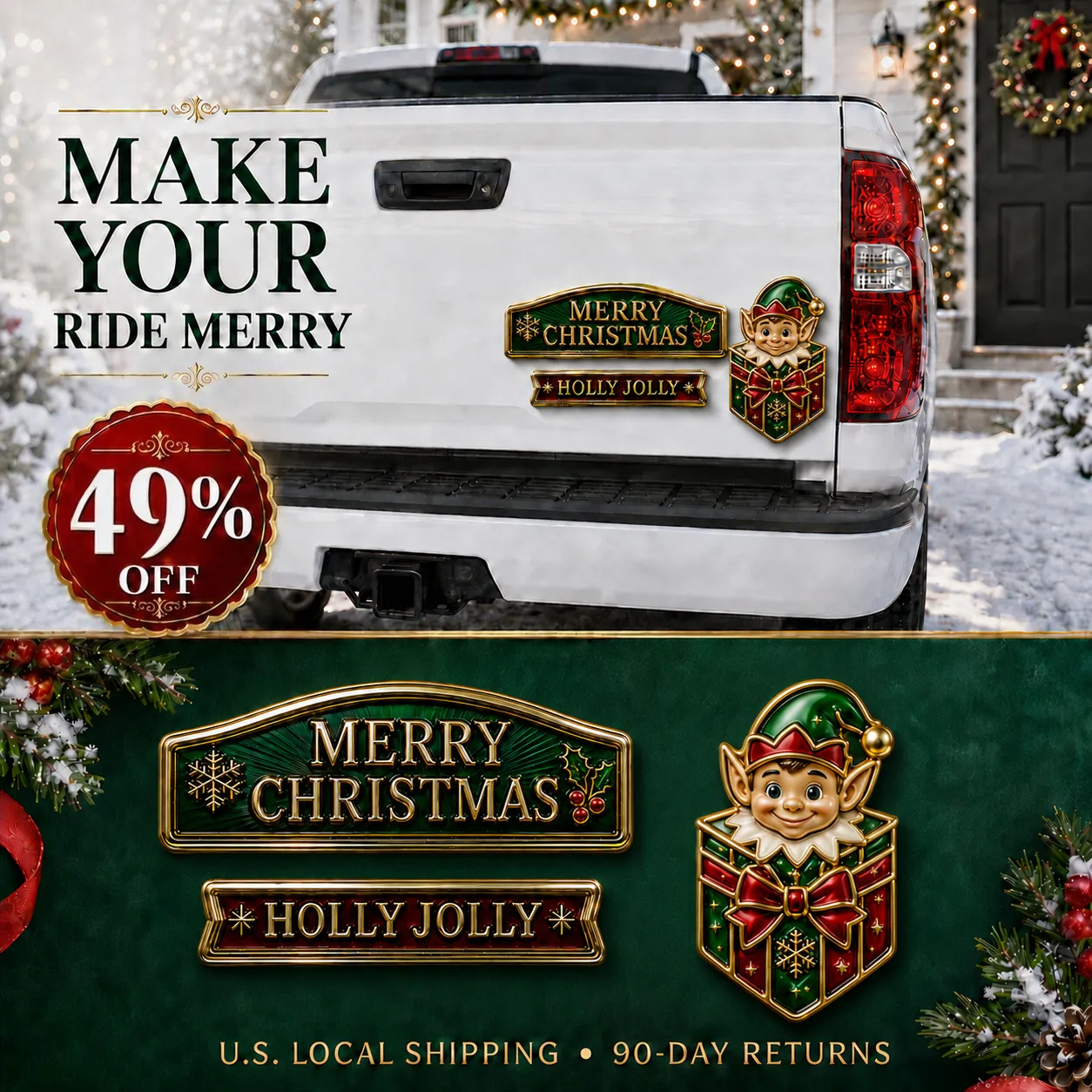 🔥 3-Piece Christmas Car Emblem Metal Badge Set – Multiple Festive Character Styles Available