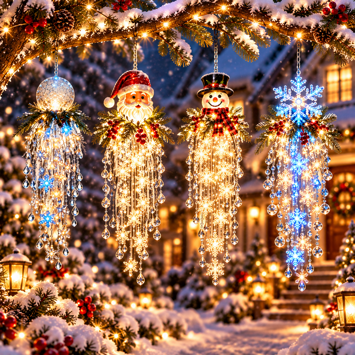 Crystal Cascade Christmas LED hanging light collection