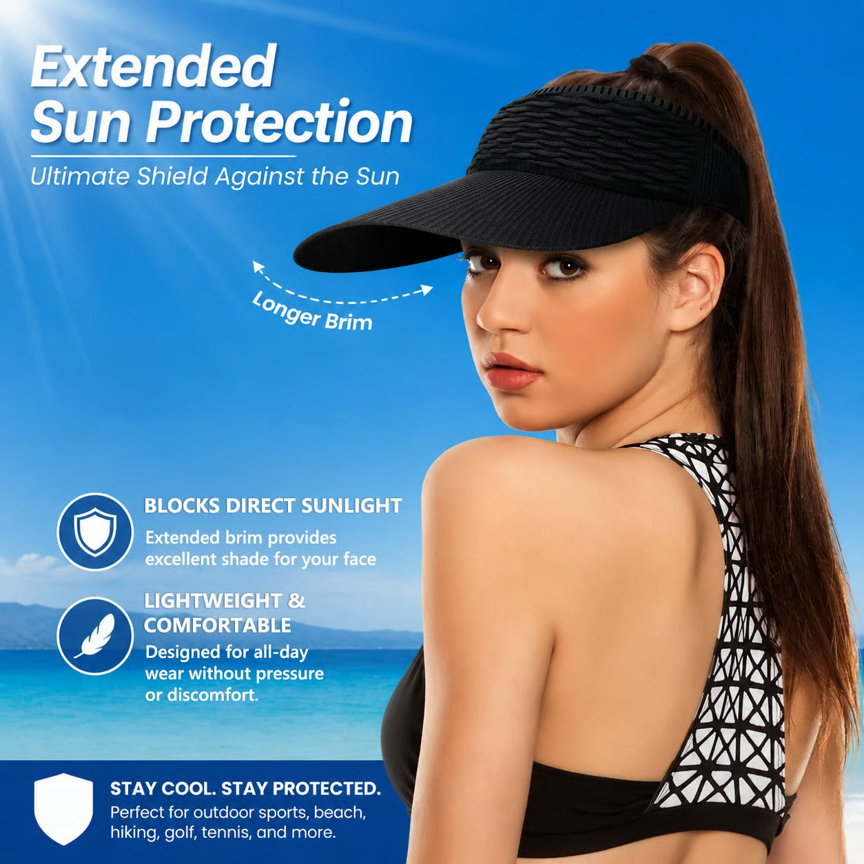 2-Pack Women's High Ponytail Sun Visor Hats