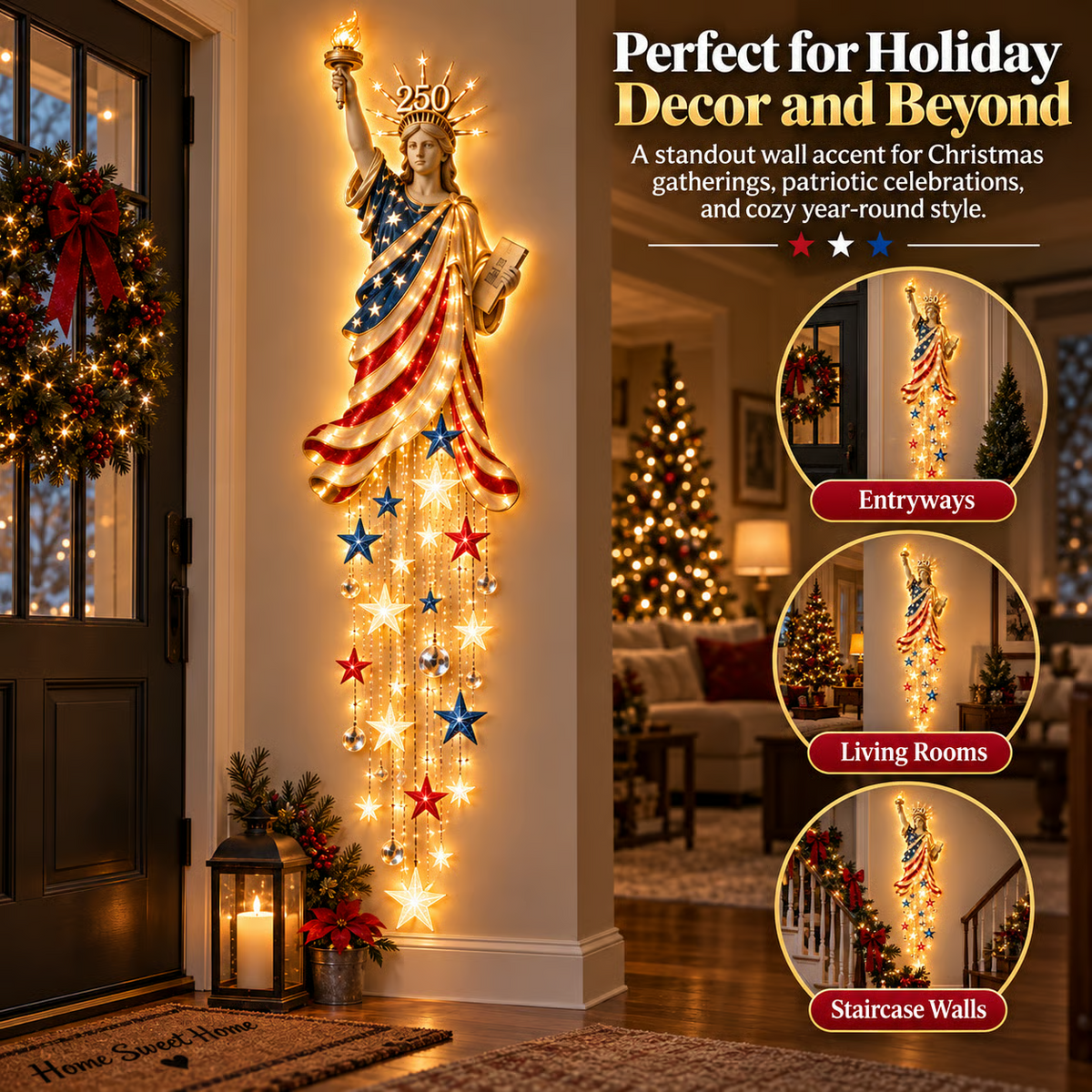 🇺🇸🗽 Liberty 250 Starfall Wall Glow – Patriotic Anniversary Lighted Keepsake