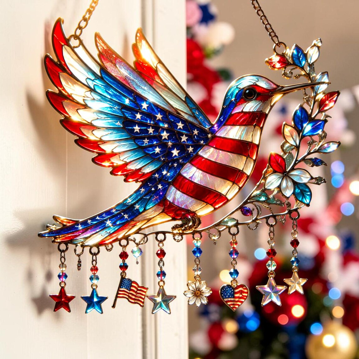 🐦Patriotic Hummingbird - Suncatcher With Charm - 250th Anniversary Gift