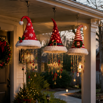 🎅 Lighted Santa Hat Hanging Chandelier 🎄 | 3 Styles Warm LED Christmas String Light | Indoor Outdoor Porch Holiday Decor Gift