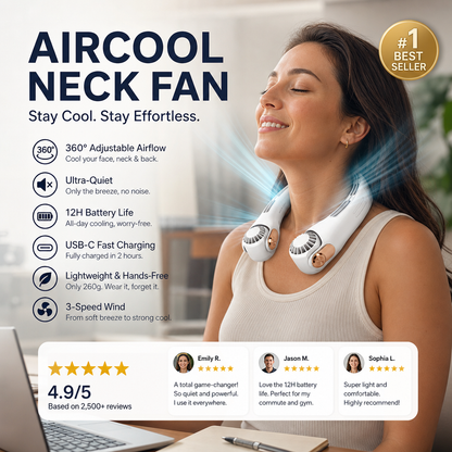 🥳2026 HOT SALE🥳💨 48% OFF!🍃 Neck Air Conditioner Fan – Ultra‑quiet, 360° rotating, 3 speeds. Hands‑free cooling, long battery. Summer essential! 😎🌬️