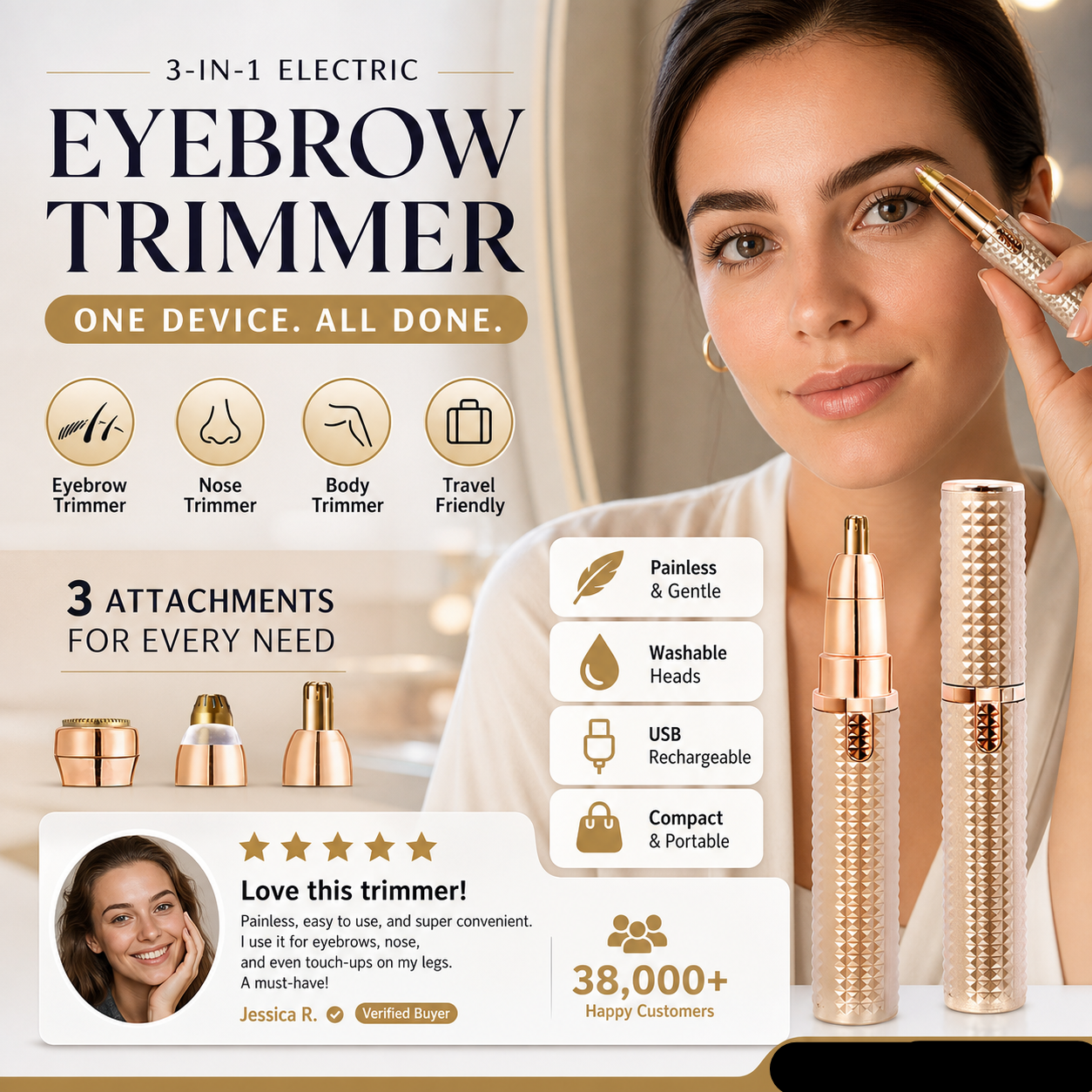✂️ 2026 Sale — Over 38,000 Sold!🔥 Portable Electric Eyebrow Trimmer – Interchangeable Heads 🪒