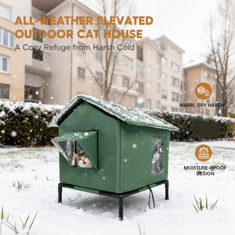 🐱 LIMITED-TIME 50% OFF! ✨ All-Weather Elevated Outdoor Cat House – Waterproof, Thermal Lining, Foldable🐱