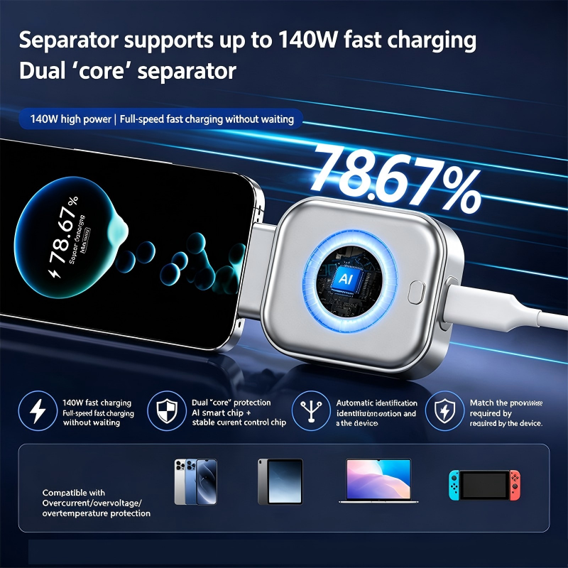 🌞Fresh Into Spring With 50% Off!⚡140W Super Fast Charger with AI Automatic Shutdown - USB-C PD3.1 - Intelligent Battery Protection - Universal for iPhone, MacBook & Tablets