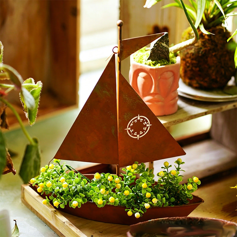 New Spring Collection – Limited Time Offer: Rustic Sailboat Metal Planter