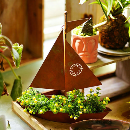 New Spring Collection – Limited Time Offer: Rustic Sailboat Metal Planter