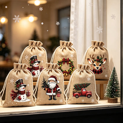 🎁 Christmas Drawstring Gift Bags – Festive Santa & Reindeer Prints, Double Drawstring Closure & Durable Fabric – Holiday Cheer in Every Gift ✨