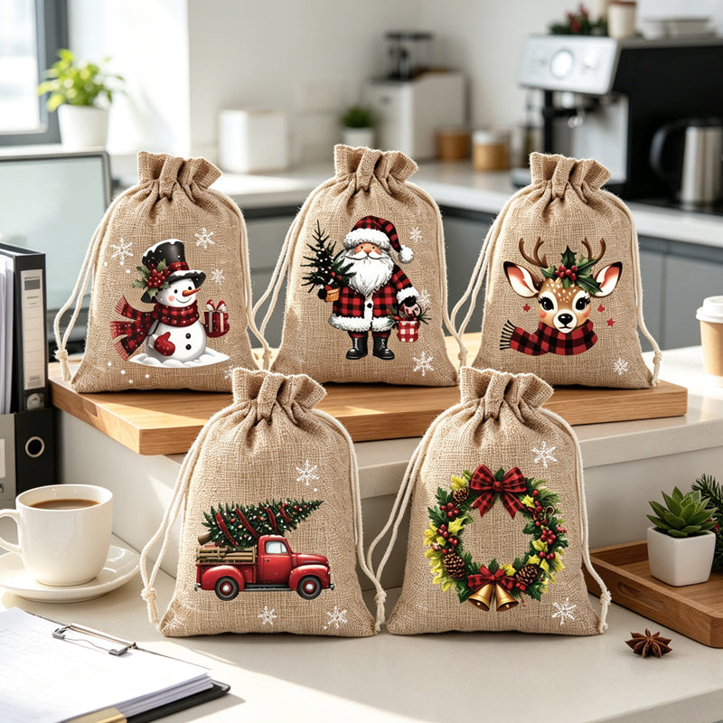 🎁 Christmas Drawstring Gift Bags – Festive Santa & Reindeer Prints, Double Drawstring Closure & Durable Fabric – Holiday Cheer in Every Gift ✨