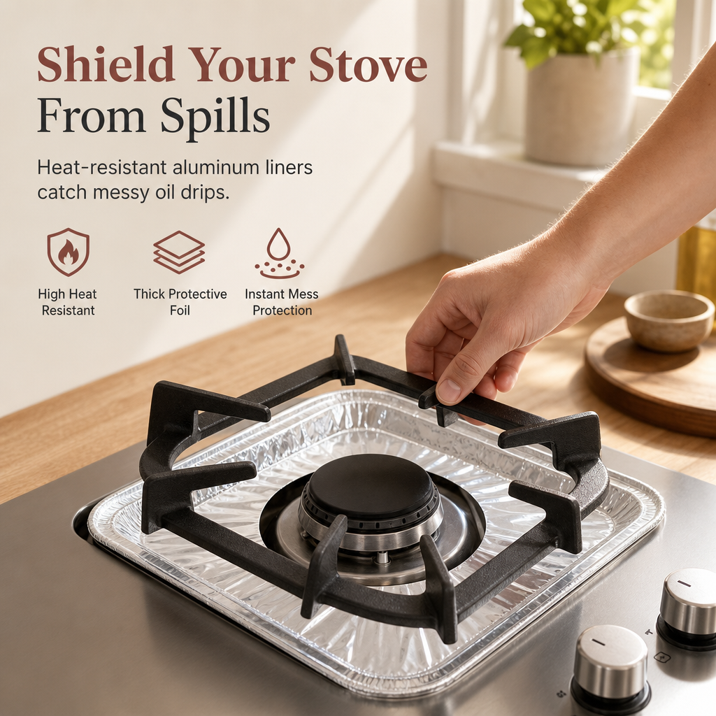 🍳 10-Pack Heavy-Duty Foil Gas Stove Burner Liners – Easy Kitchen Cleanup ✨
