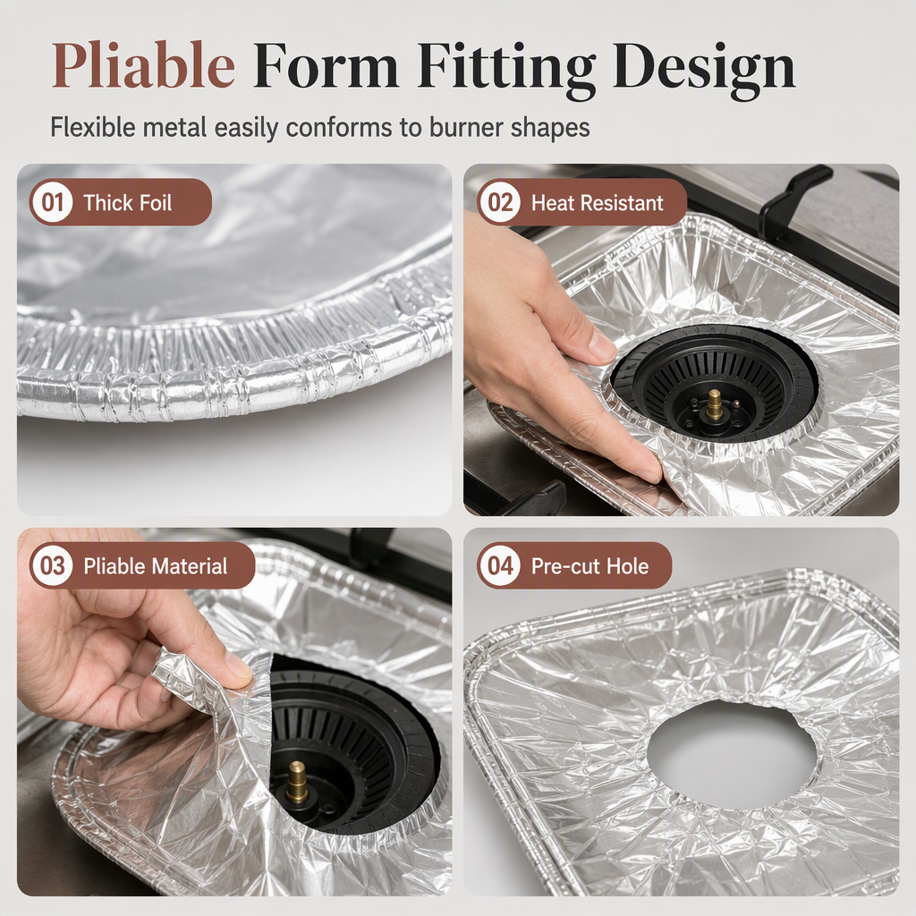 🍳 10-Pack Heavy-Duty Foil Gas Stove Burner Liners – Easy Kitchen Cleanup ✨