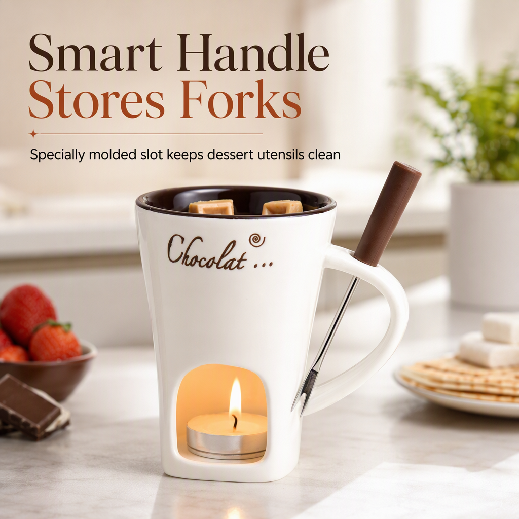 Ceramic Chocolate and Cheese Fondue Melter Mug with Fork🍀