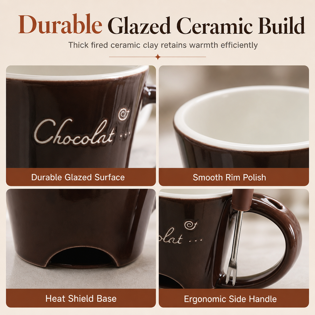 Ceramic Chocolate and Cheese Fondue Melter Mug with Fork🍀