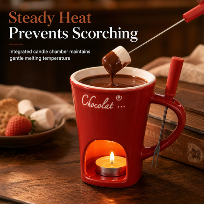 Ceramic Chocolate and Cheese Fondue Melter Mug with Fork🍀