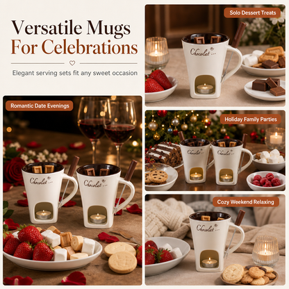 Ceramic Chocolate and Cheese Fondue Melter Mug with Fork🍀