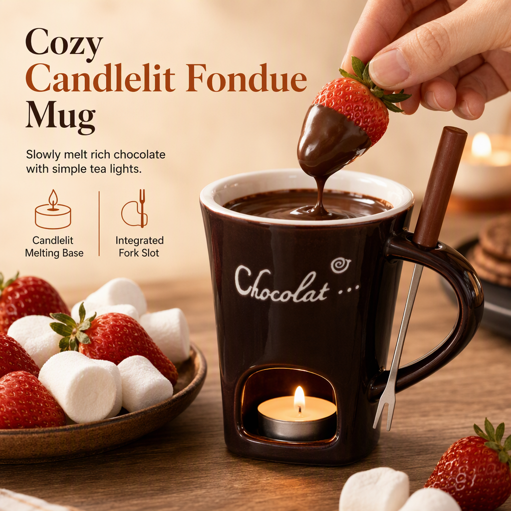 Ceramic Chocolate and Cheese Fondue Melter Mug with Fork🍀