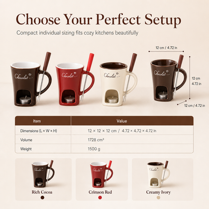 Ceramic Chocolate and Cheese Fondue Melter Mug with Fork🍀