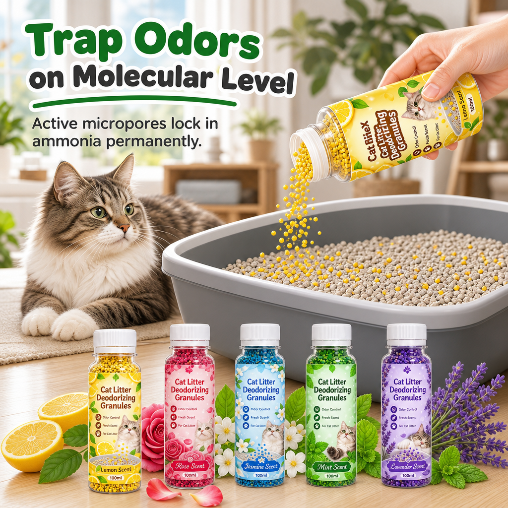 📢📢40% OFF !! ⏰Cat Litter Deodorizing Granules – Easy Sprinkle-On Odor Control in Five Fresh Scents 🌿🏠
