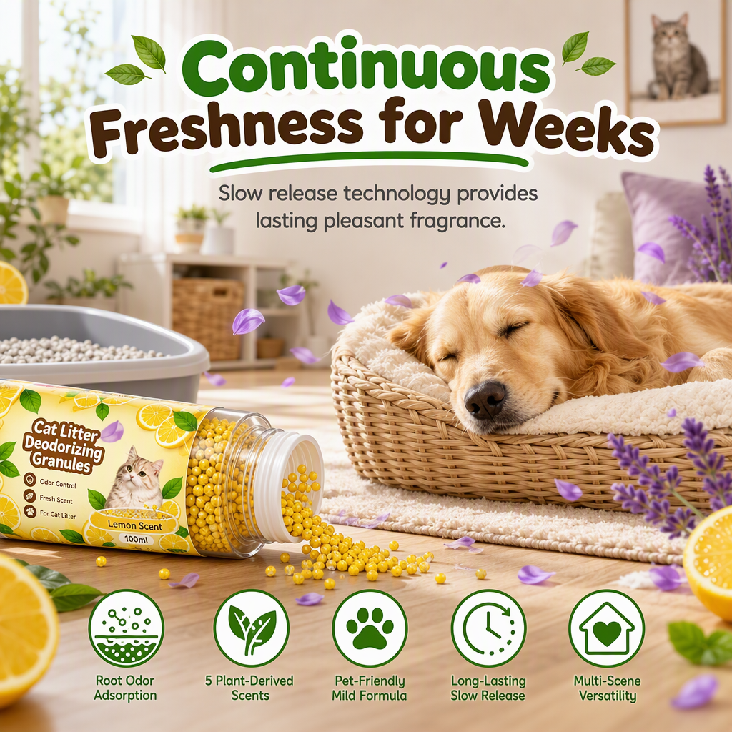📢📢40% OFF !! ⏰Cat Litter Deodorizing Granules – Easy Sprinkle-On Odor Control in Five Fresh Scents 🌿🏠