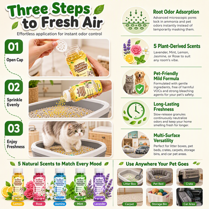 📢📢40% OFF !! ⏰Cat Litter Deodorizing Granules – Easy Sprinkle-On Odor Control in Five Fresh Scents 🌿🏠