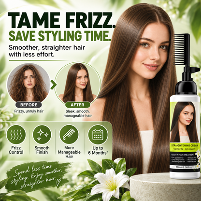 💇‍♀️✨ Hair Straightening Cream with Built-In Comb – Smooth Frizz & Tame Unruly Hair!🍀