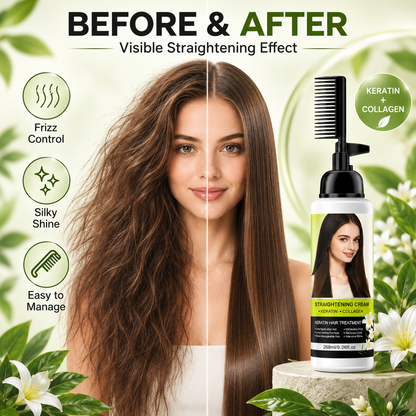 💇‍♀️✨ Hair Straightening Cream with Built-In Comb – Smooth Frizz & Tame Unruly Hair!🍀