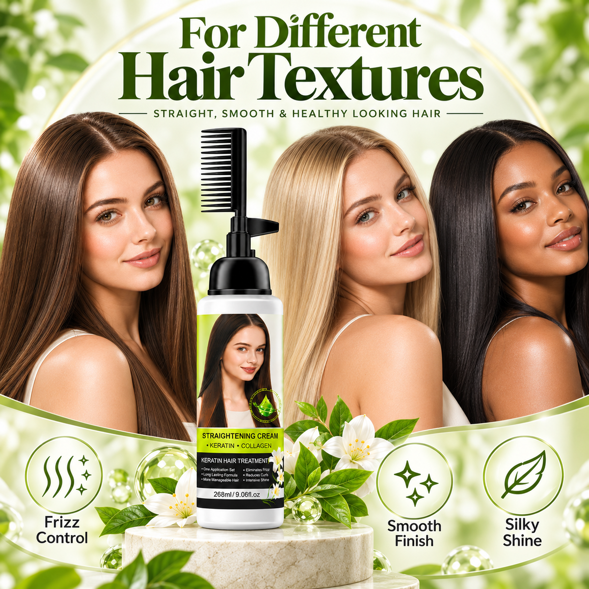 💇‍♀️✨ Hair Straightening Cream with Built-In Comb – Smooth Frizz & Tame Unruly Hair!🍀