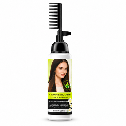 💇‍♀️✨ Hair Straightening Cream with Built-In Comb – Smooth Frizz & Tame Unruly Hair!🍀