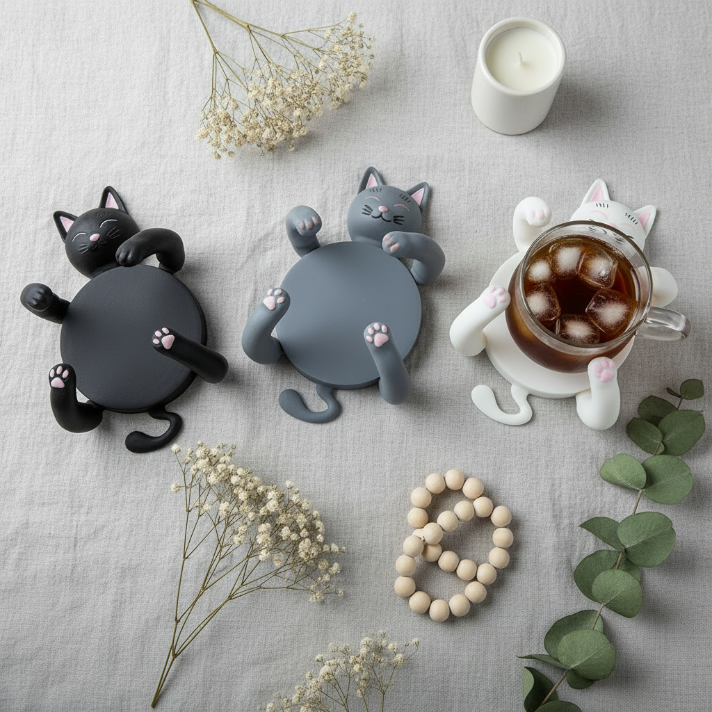 Three Cat Coasters Square - Scandinavian Flatlay
