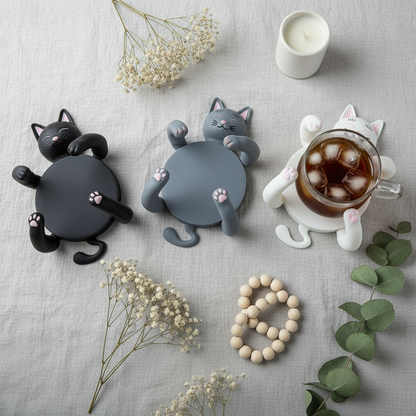 Three Cat Coasters Square - Scandinavian Flatlay