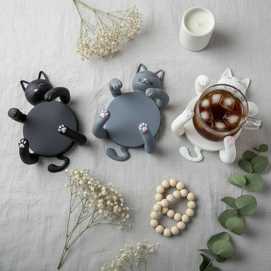 Three Cat Coasters Square - Scandinavian Flatlay