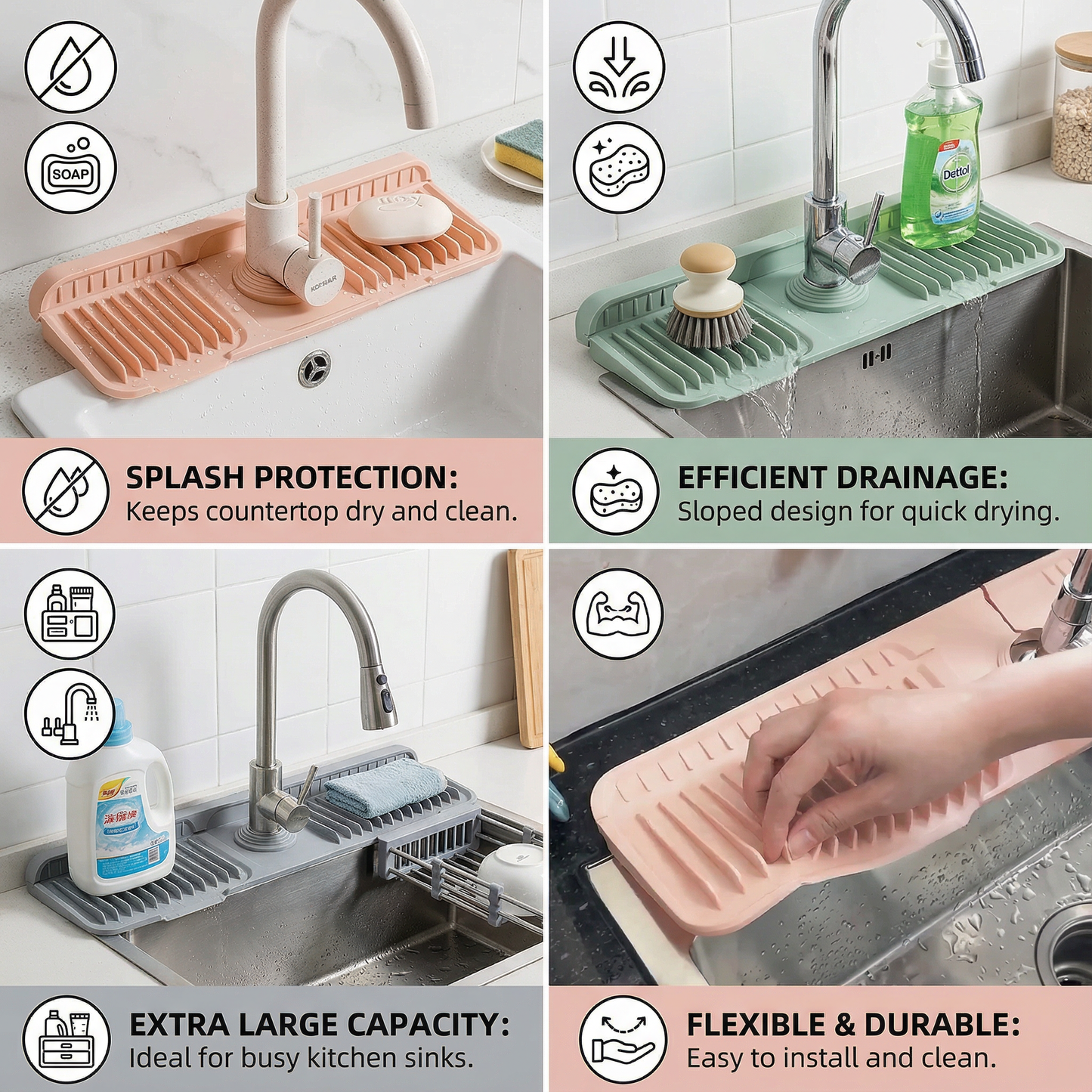 Silicone Faucet Splash Guard – Drip Mat for Sink & Basin