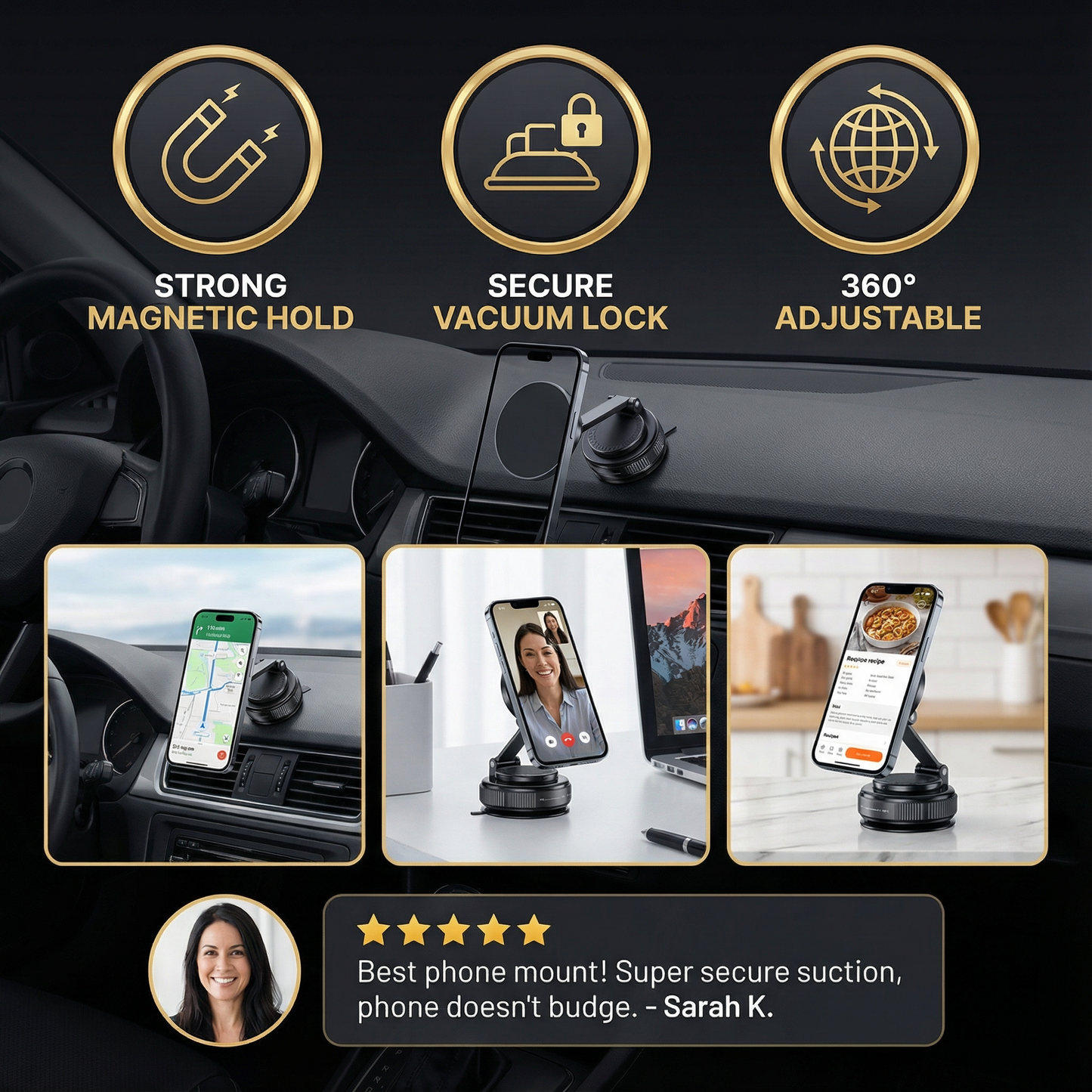 Magnetic Suction Cup – Extendable 360° Phone Holder with Vacuum Lock