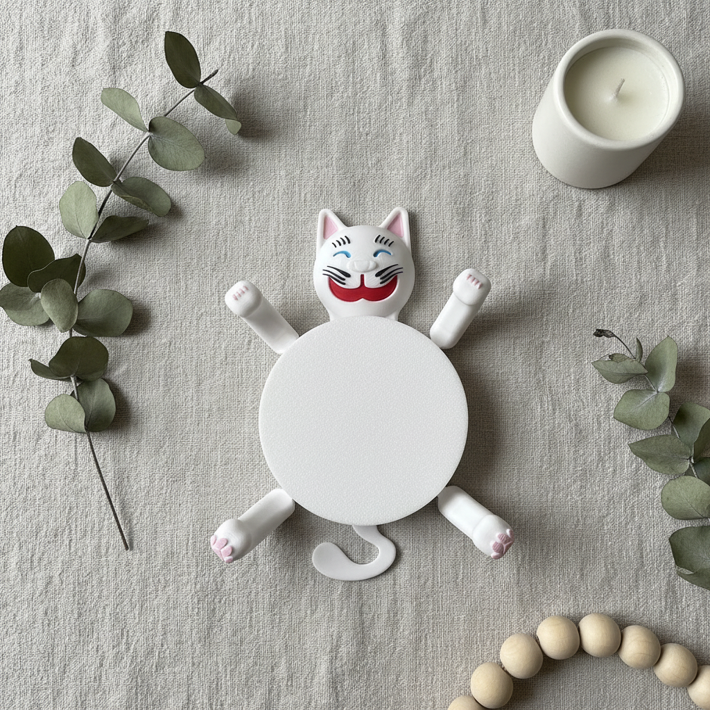 White Lucky Cat Coaster - Scandinavian Flatlay